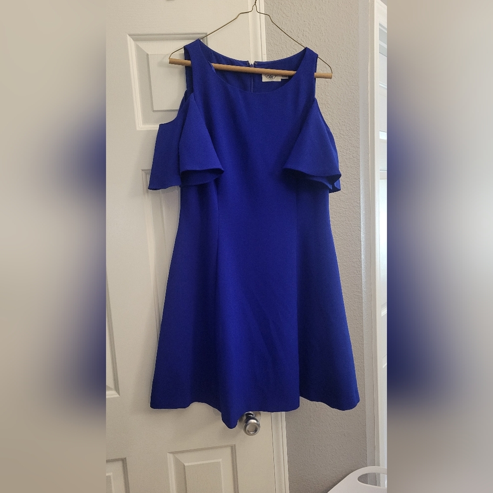 Elegant Blue Cold Shoulder Dress By ELIZA J